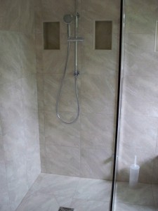 Walk in shower in wet room