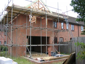 Rear of property with extension in progress to the left