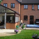 Rear of property at completion of extension, conservatory and landscaping